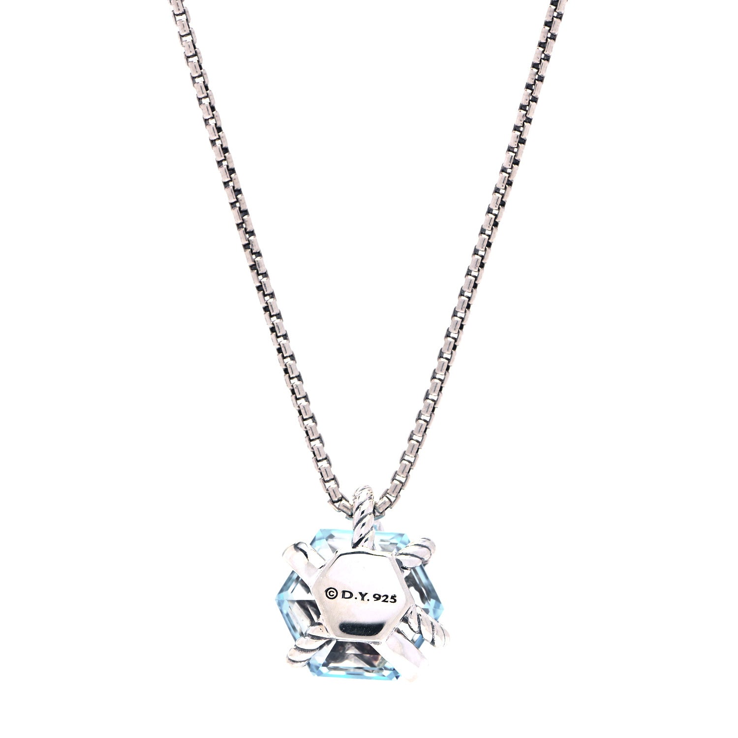David Yurman Sterling Silver Diamond Blue Topaz 10mm Petite Cable Wrap Pendant Necklace 3 of 5
