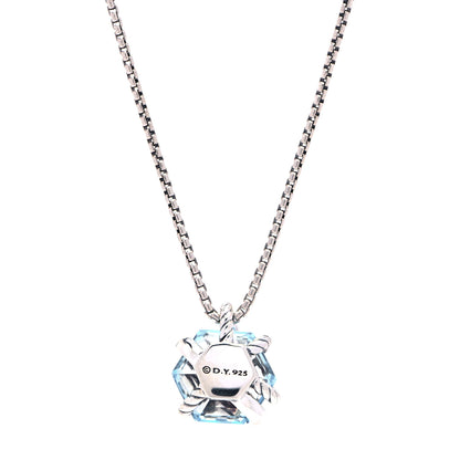 David Yurman Sterling Silver Diamond Blue Topaz 10mm Petite Cable Wrap Pendant Necklace 3 of 5