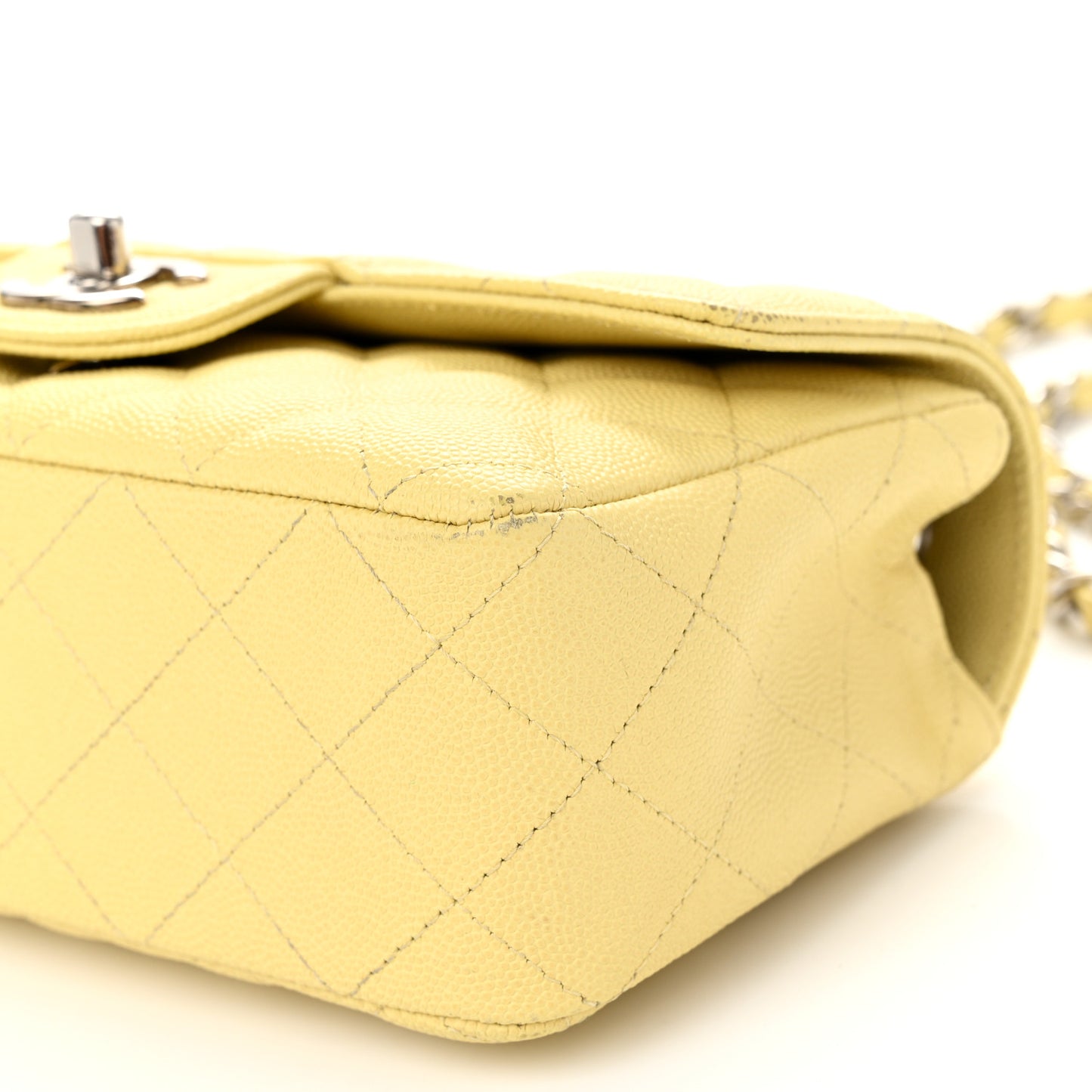 Caviar Quilted Mini Rectangular Flap Light Yellow