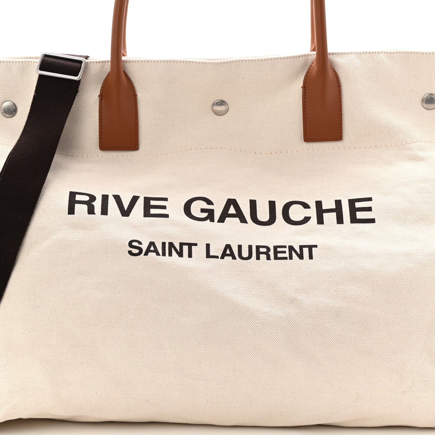 Saint Laurent Linen Calfskin Rive Gauche Maxi Tote Grege et Noir 15 of 19