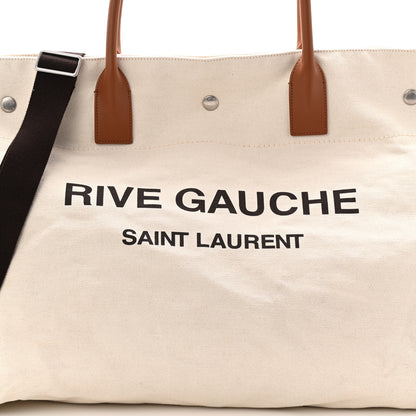Saint Laurent Linen Calfskin Rive Gauche Maxi Tote Grege et Noir 15 of 19