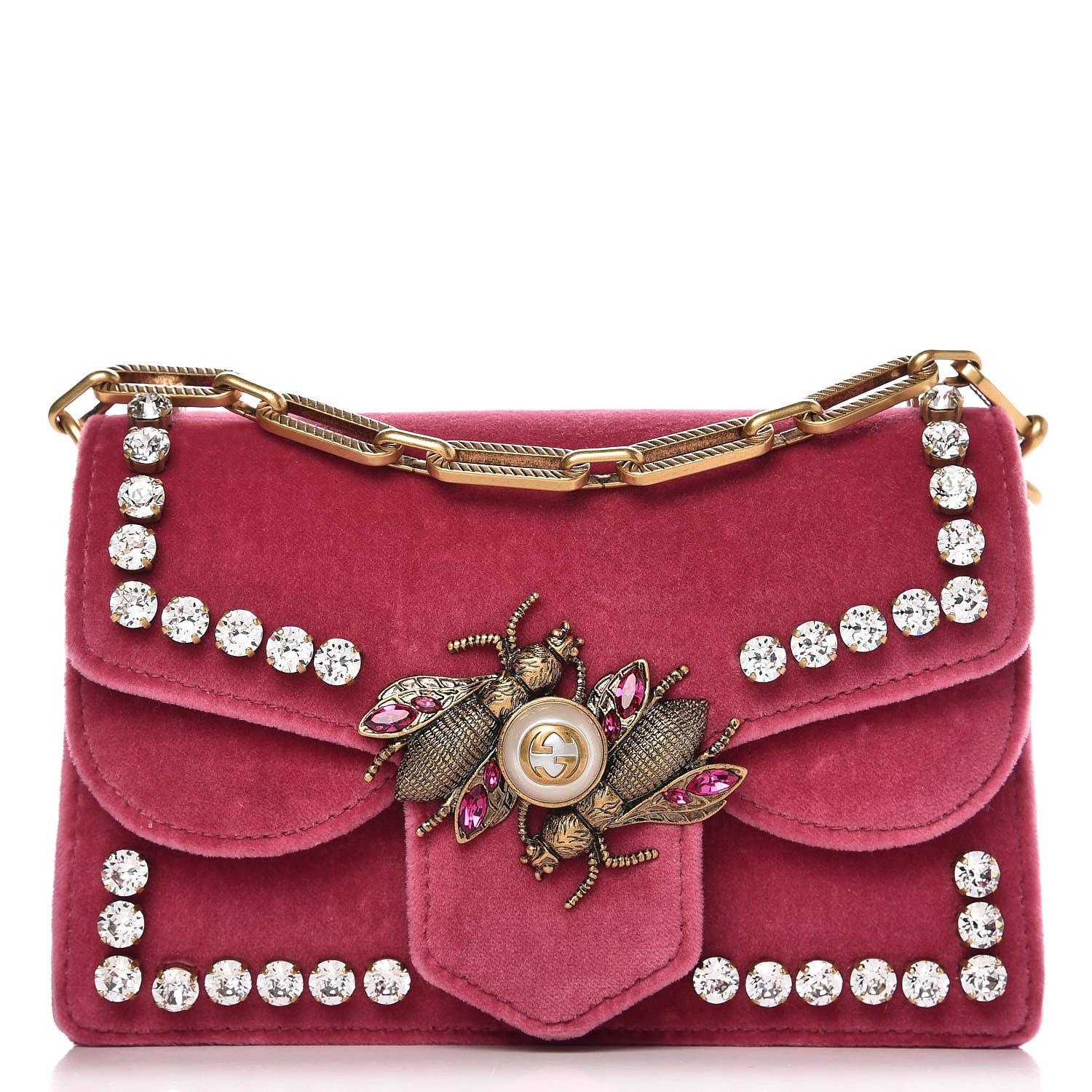 Gucci Velvet Crystal Mini Bee Broadway Shoulder Bag Light Raspberry Rose 1 of 8