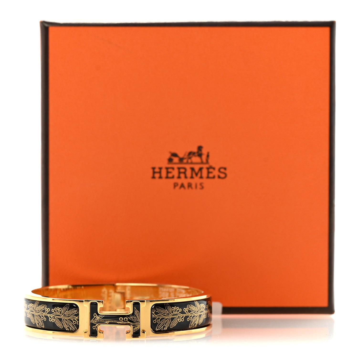 Hermes Enamel Printed Narrow Clic Clac H Bracelet PM Jaune Or Black 5 of 5