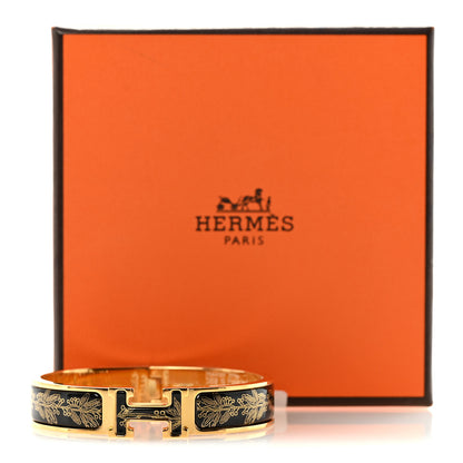 Hermes Enamel Printed Narrow Clic Clac H Bracelet PM Jaune Or Black 5 of 5