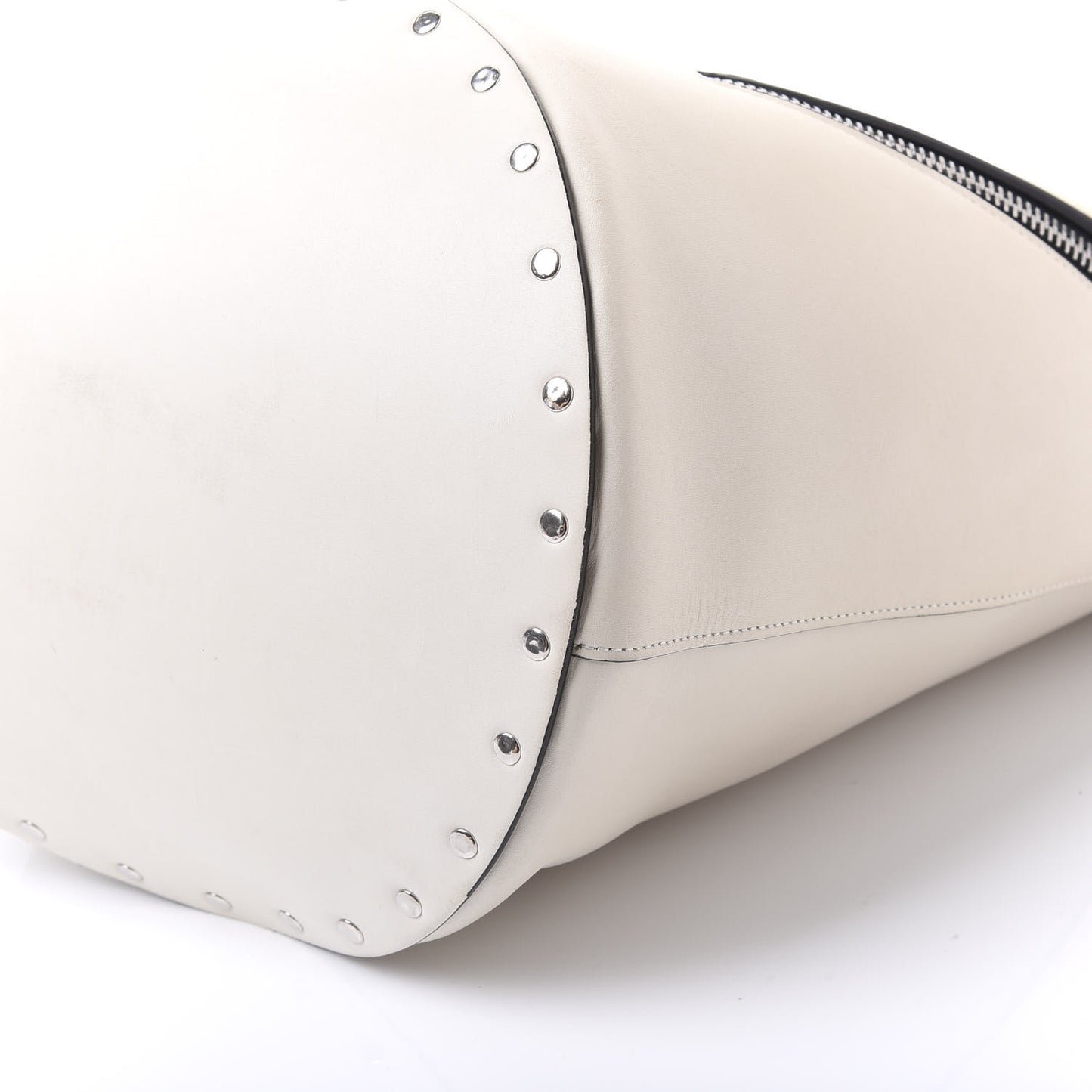 Natural Calfskin Biker Bucket Shoulder Bag White