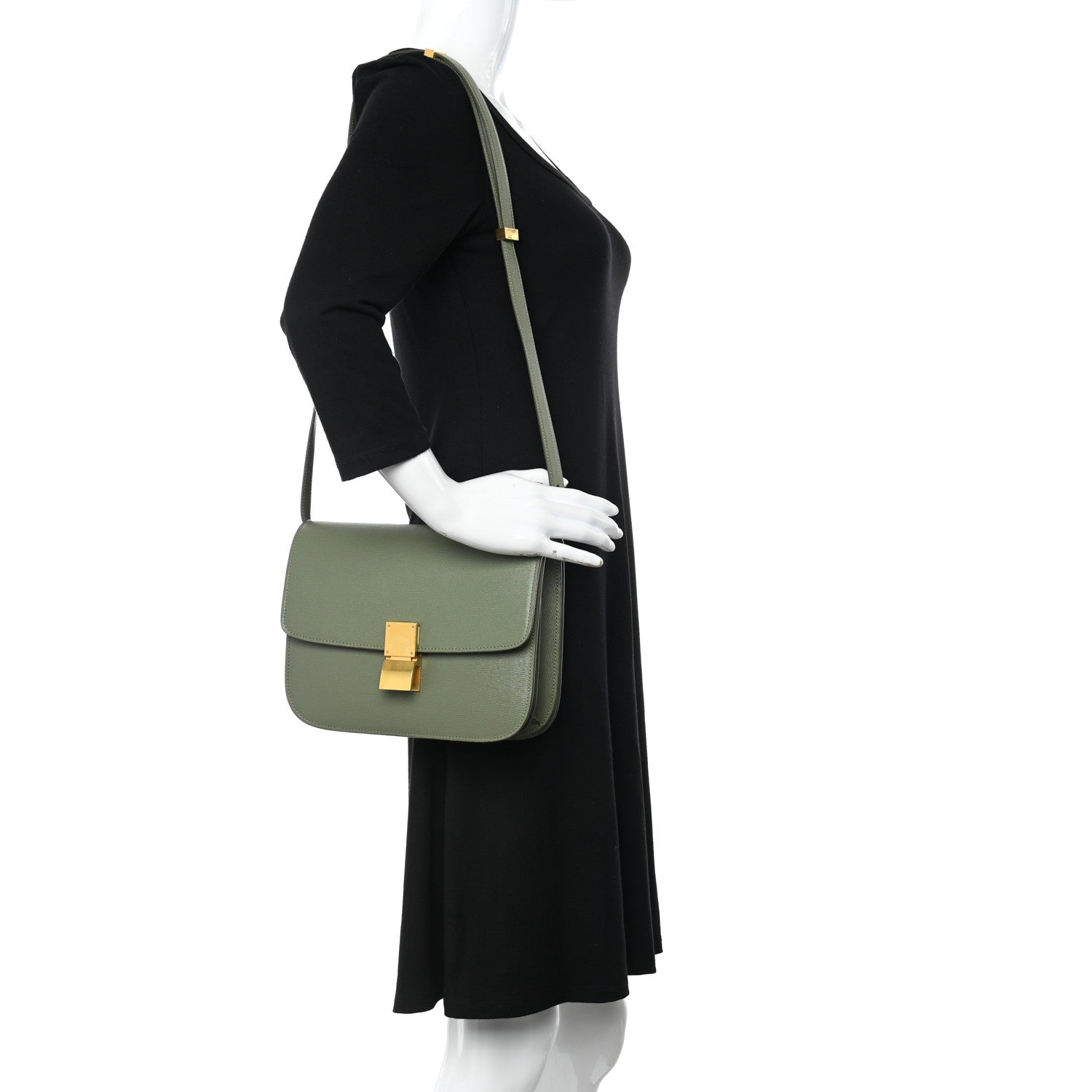 Celine Liege Calfskin Medium Classic Box Flap Bag Army Green 2 of 15