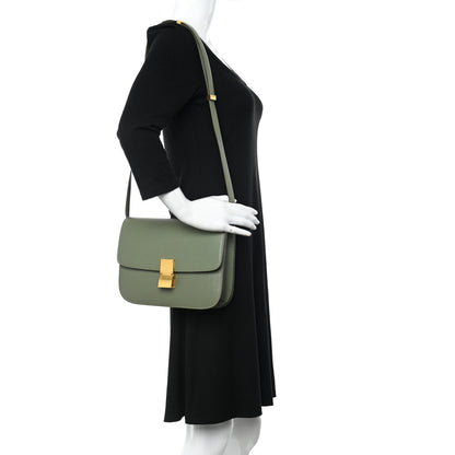 Celine Liege Calfskin Medium Classic Box Flap Bag Army Green 2 of 15