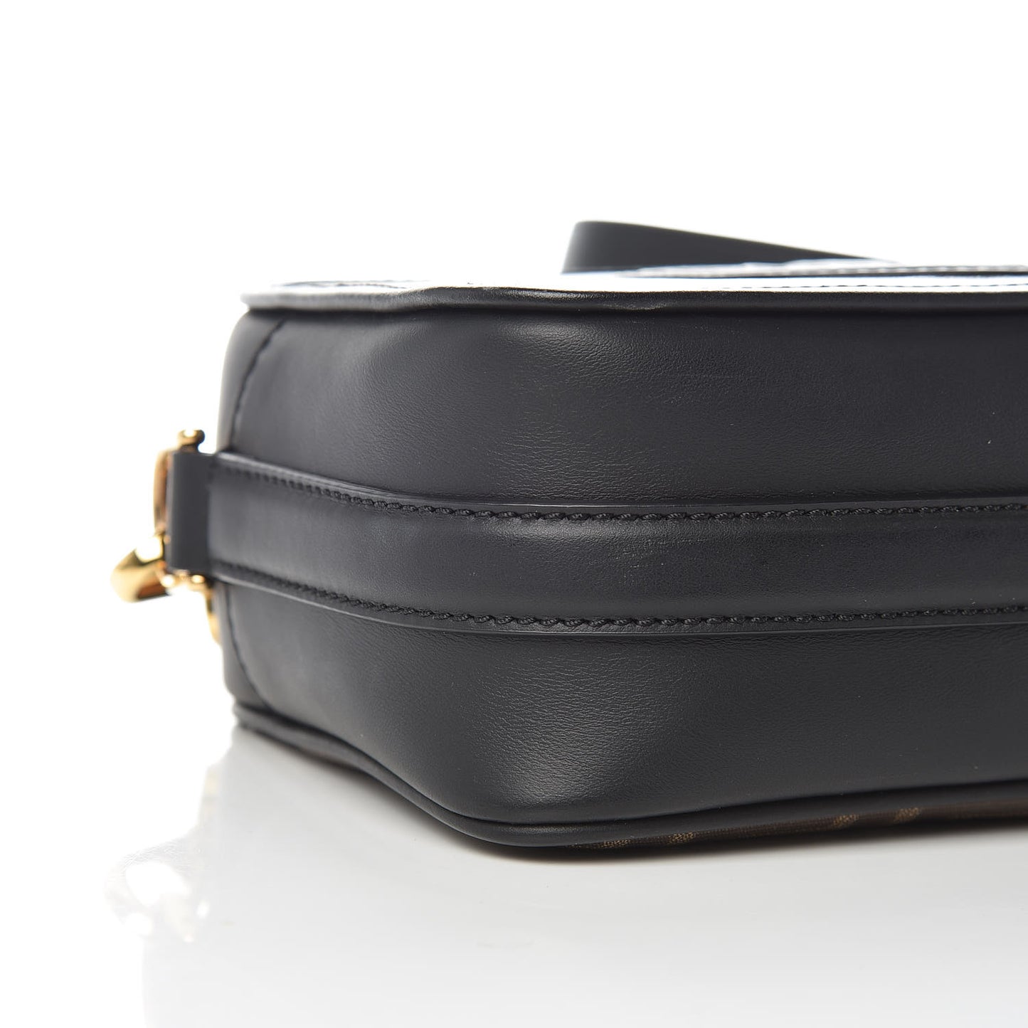 Glazed Fabric Vitello Century F is Fendi FF 1974 Stamp Patch Camera Case Mogano Panna Black