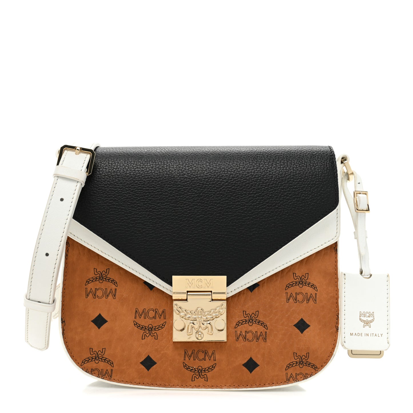 Visetos Calfskin Small Patricia Crossbody Bag Cognac White Black
