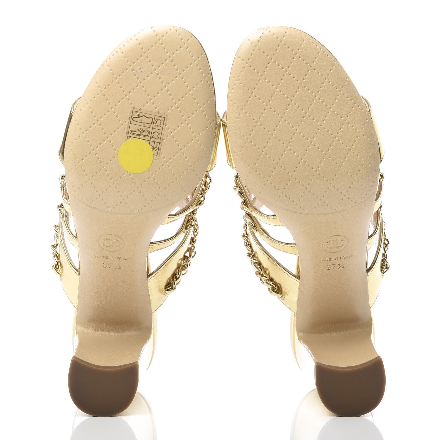 Chanel Laminated Lambskin Chain CC Mule Sandals 37.5 Gold 5 of 10