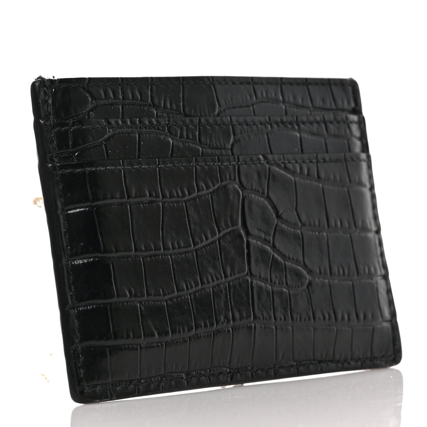 Calfskin Crocodile Embossed Monogram Credit Card Case Black