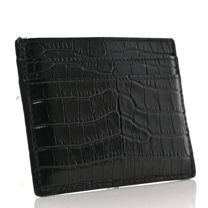 Saint Laurent Calfskin Crocodile Embossed Monogram Credit Card Case Black 3 of 6