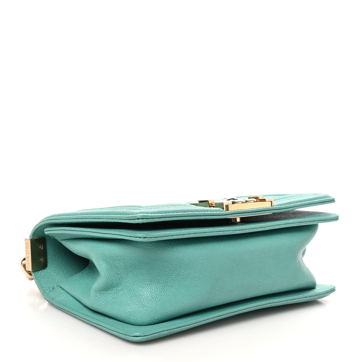 Caviar Chevron Quilted Small Boy Flap Green