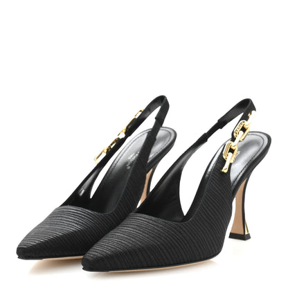 Louis Vuitton Embroidered Fabric Sparkle Slingback Pumps 38.5 Black 4 of 10