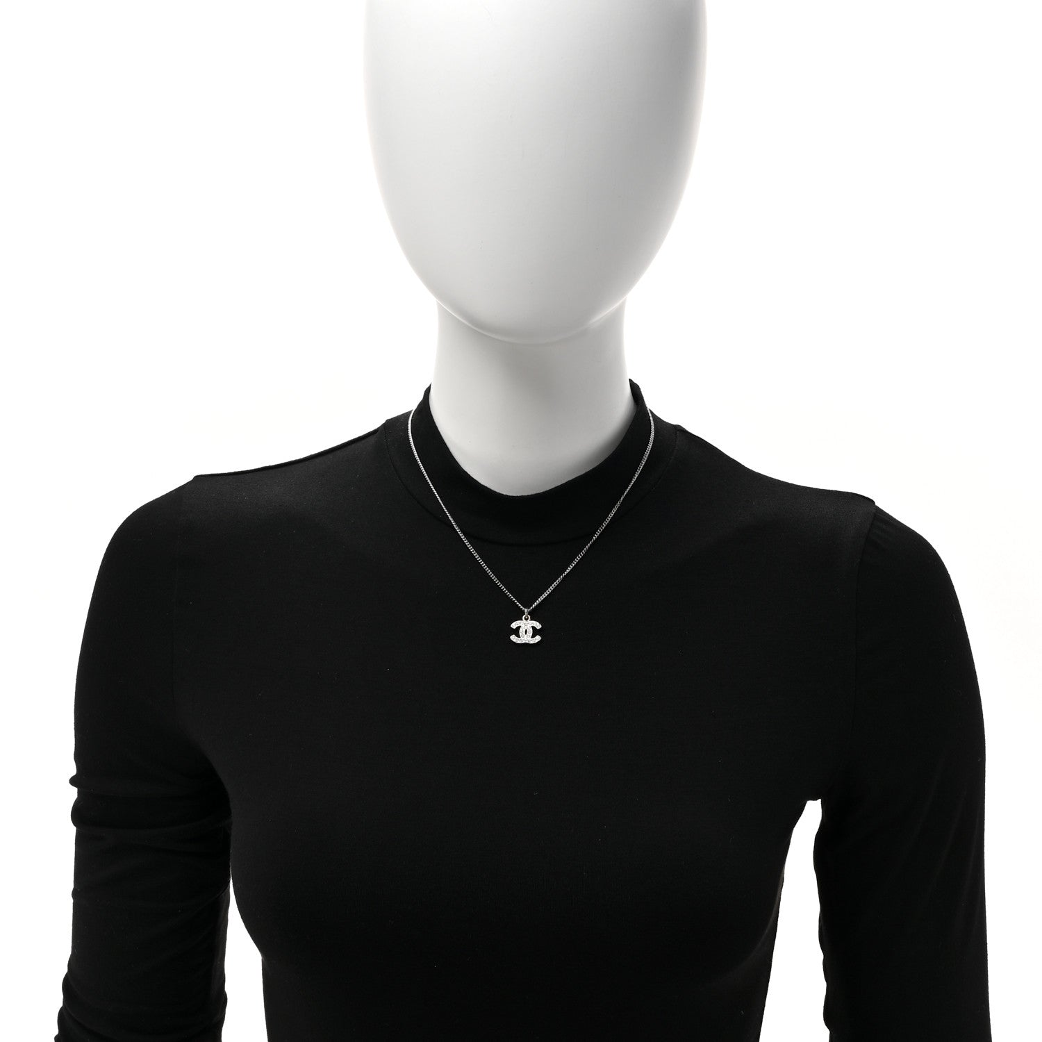 Chanel Crystal CC Necklace Silver 2 of 4