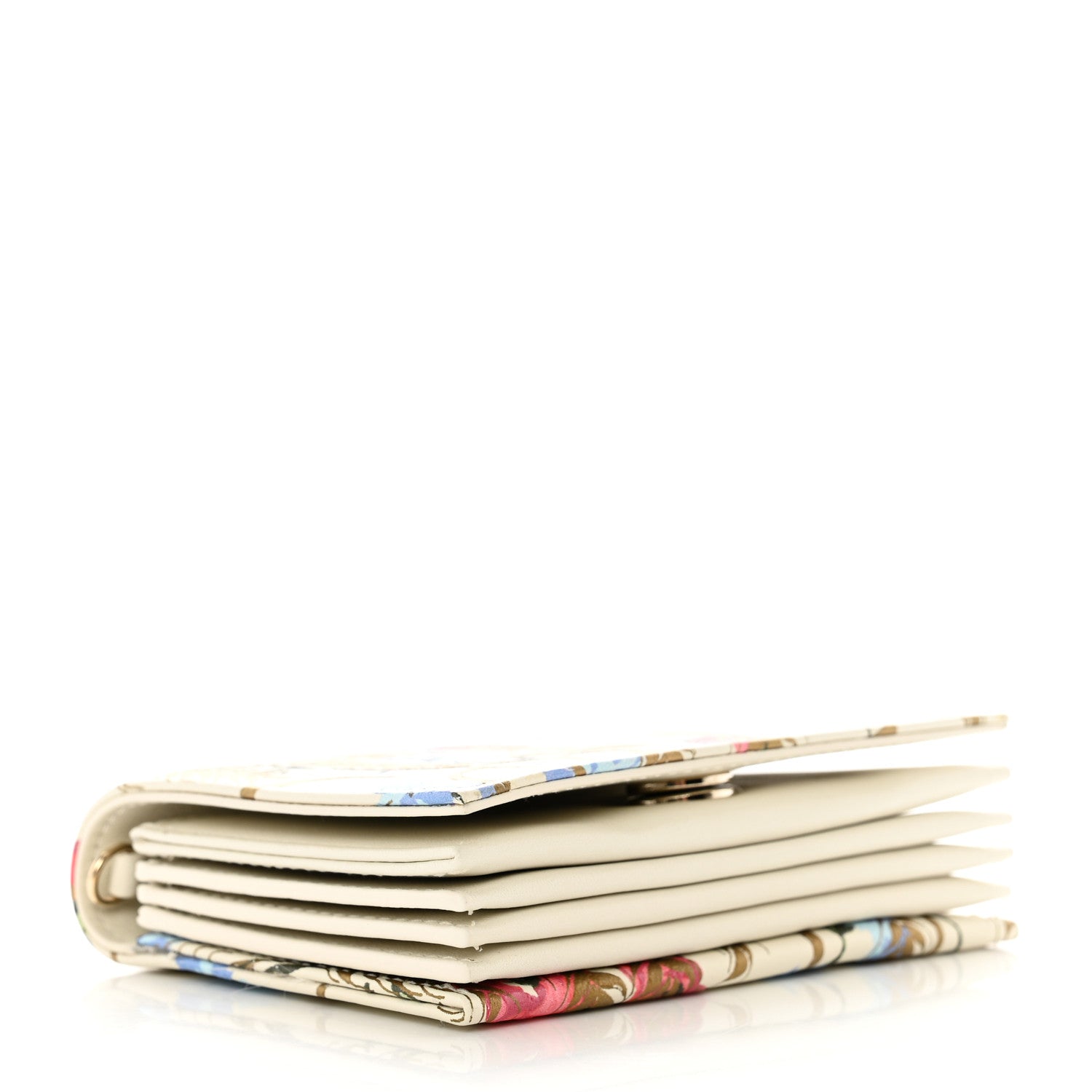 Christian Dior Calfskin Hibiscus Printed Gusseted Card Holder Chain Beige Multicolor 4 of 8