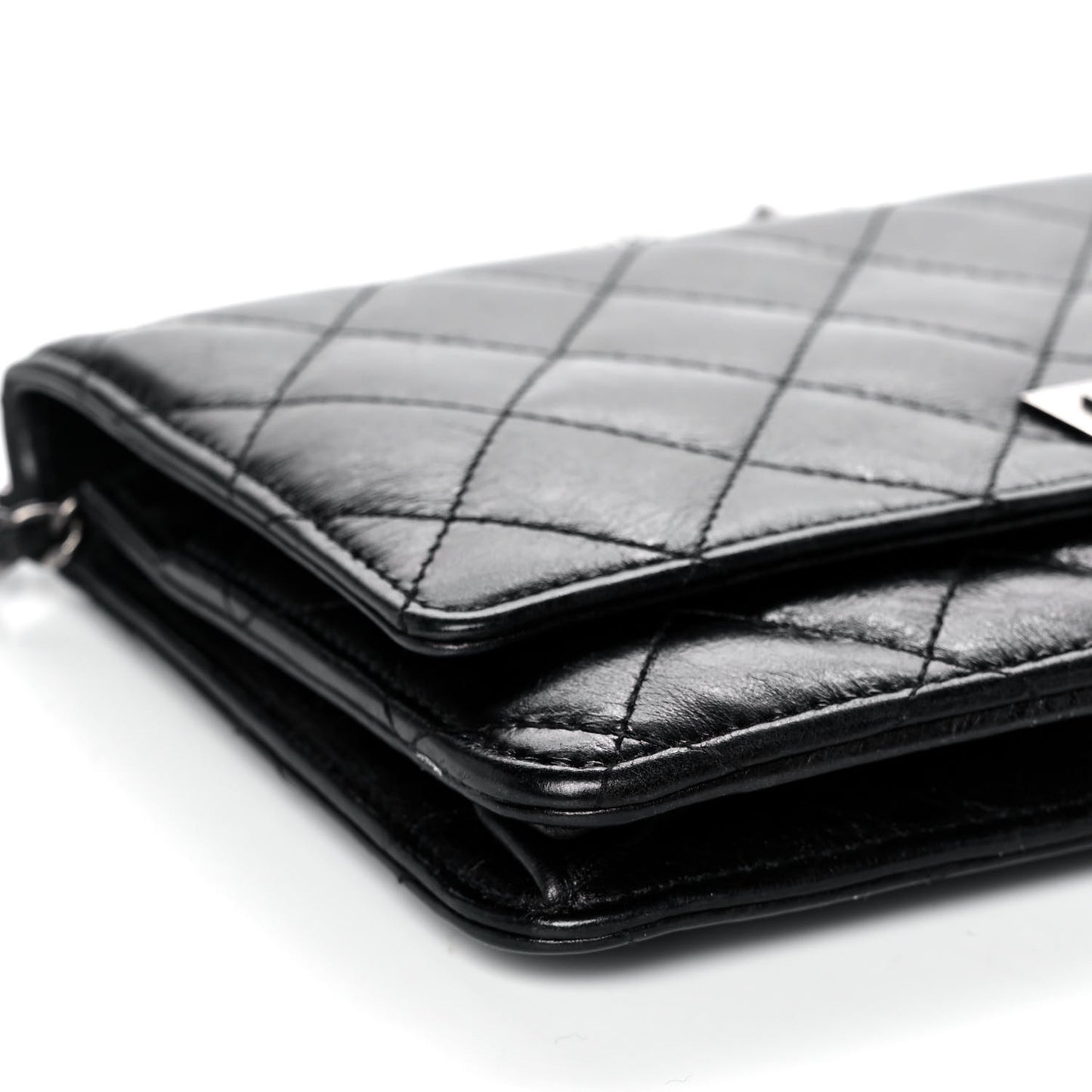 Metallic Aged Calfskin Quilted Reissue Wallet On Chain WOC Black