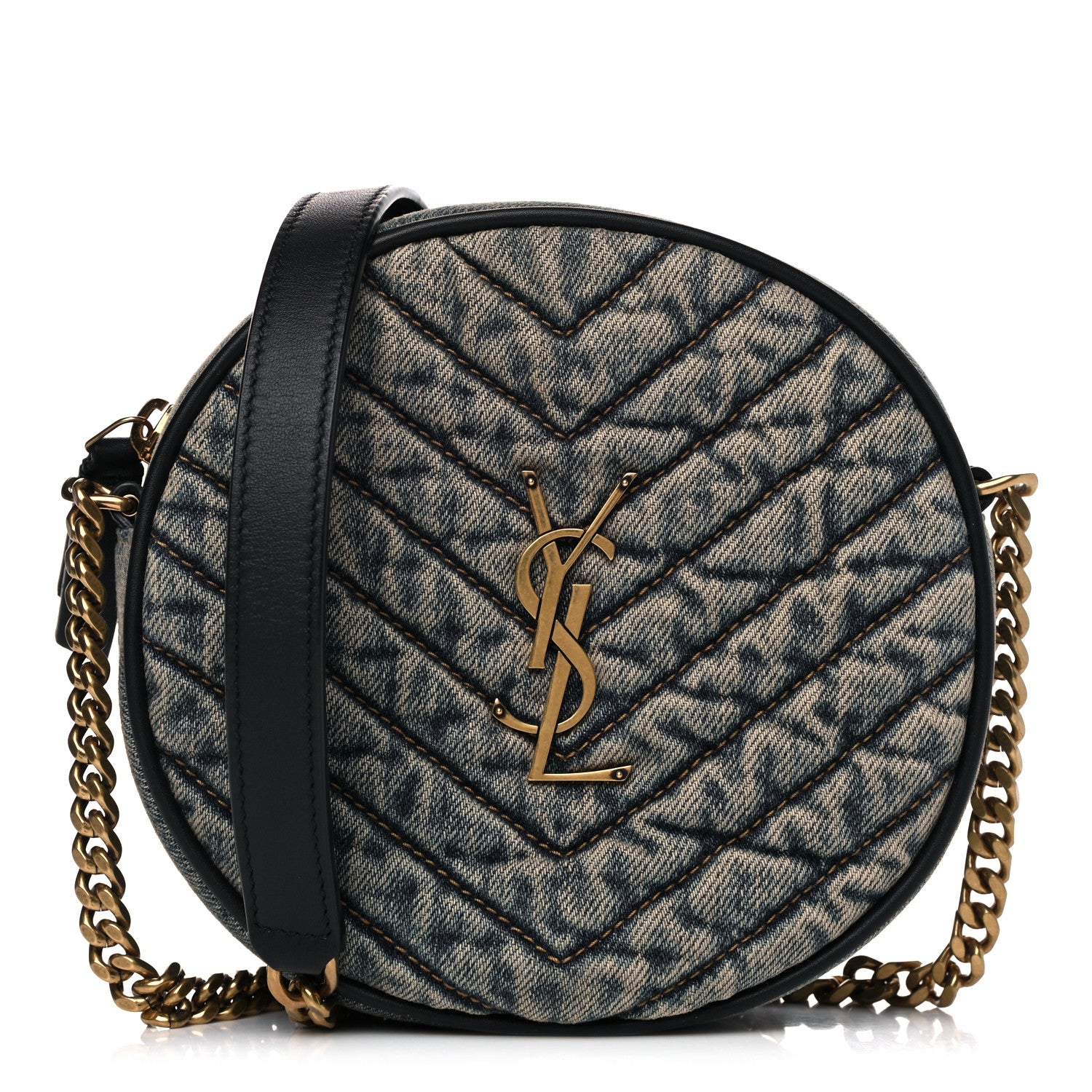 Saint Laurent Denim Quilted Monogram Round Crossbody Bag Rodeo Blue 1 of 8