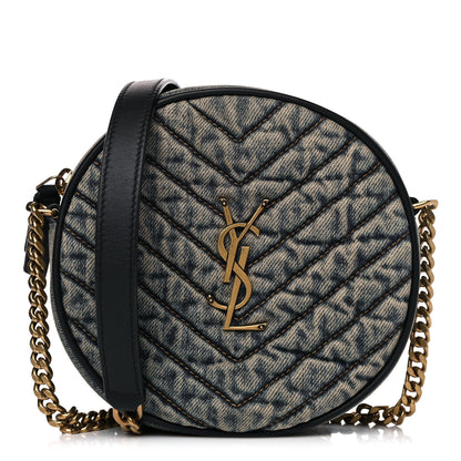 Saint Laurent Denim Quilted Monogram Round Crossbody Bag Rodeo Blue 1 of 8