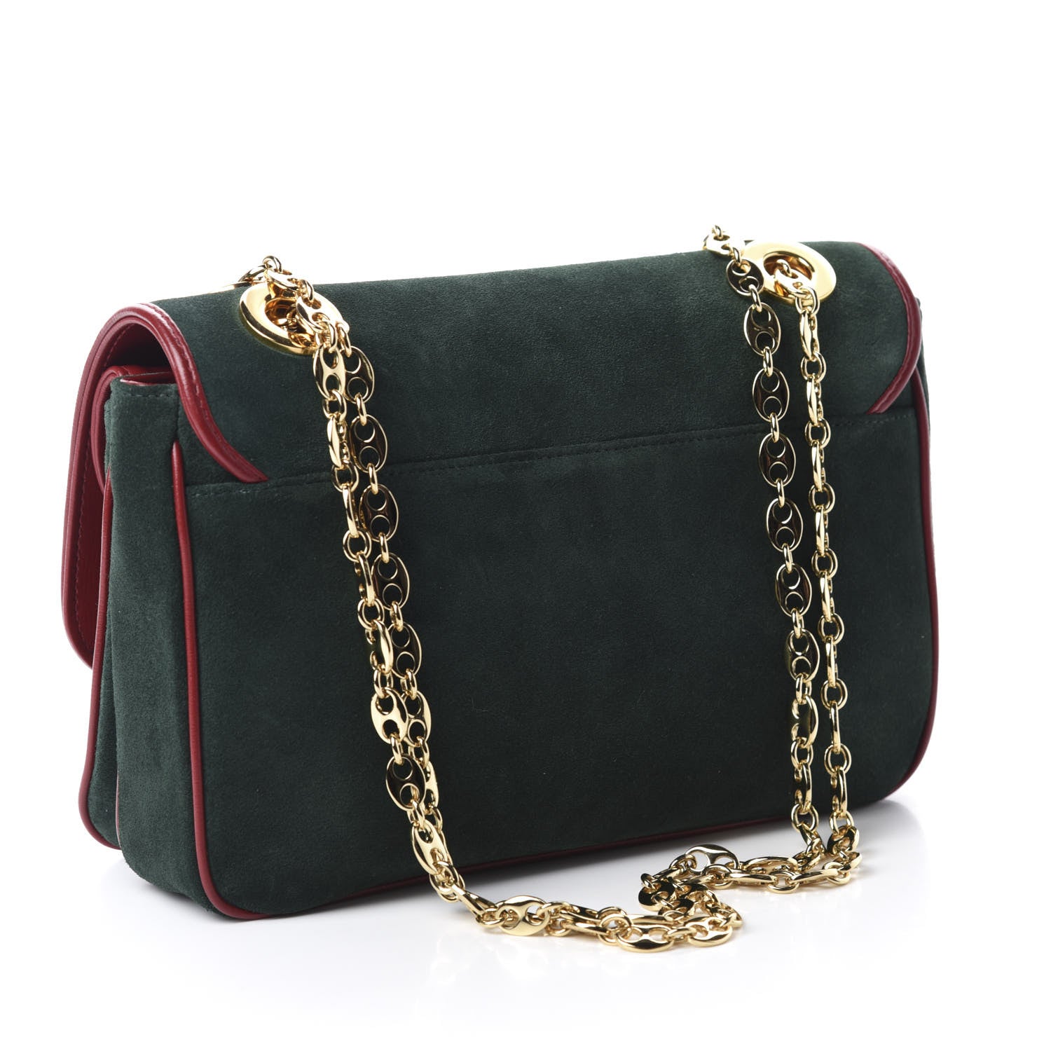 Gucci Suede Azalea Calfskin Small Marina Chain Shoulder Bag Green Red 3 of 10