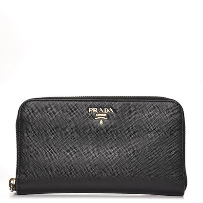 Prada Saffiano Metal Zip Around Wallet Nero Black 1 of 8