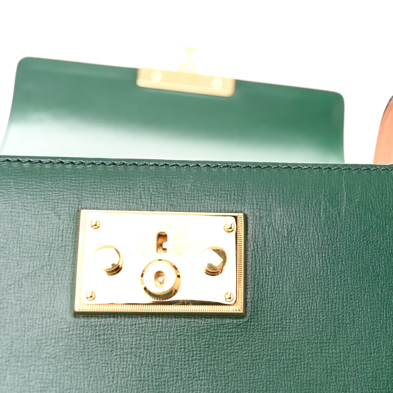 Gucci Azalea Calfskin Small Padlock Bamboo Shoulder Bag Vintage Green 12 of 14