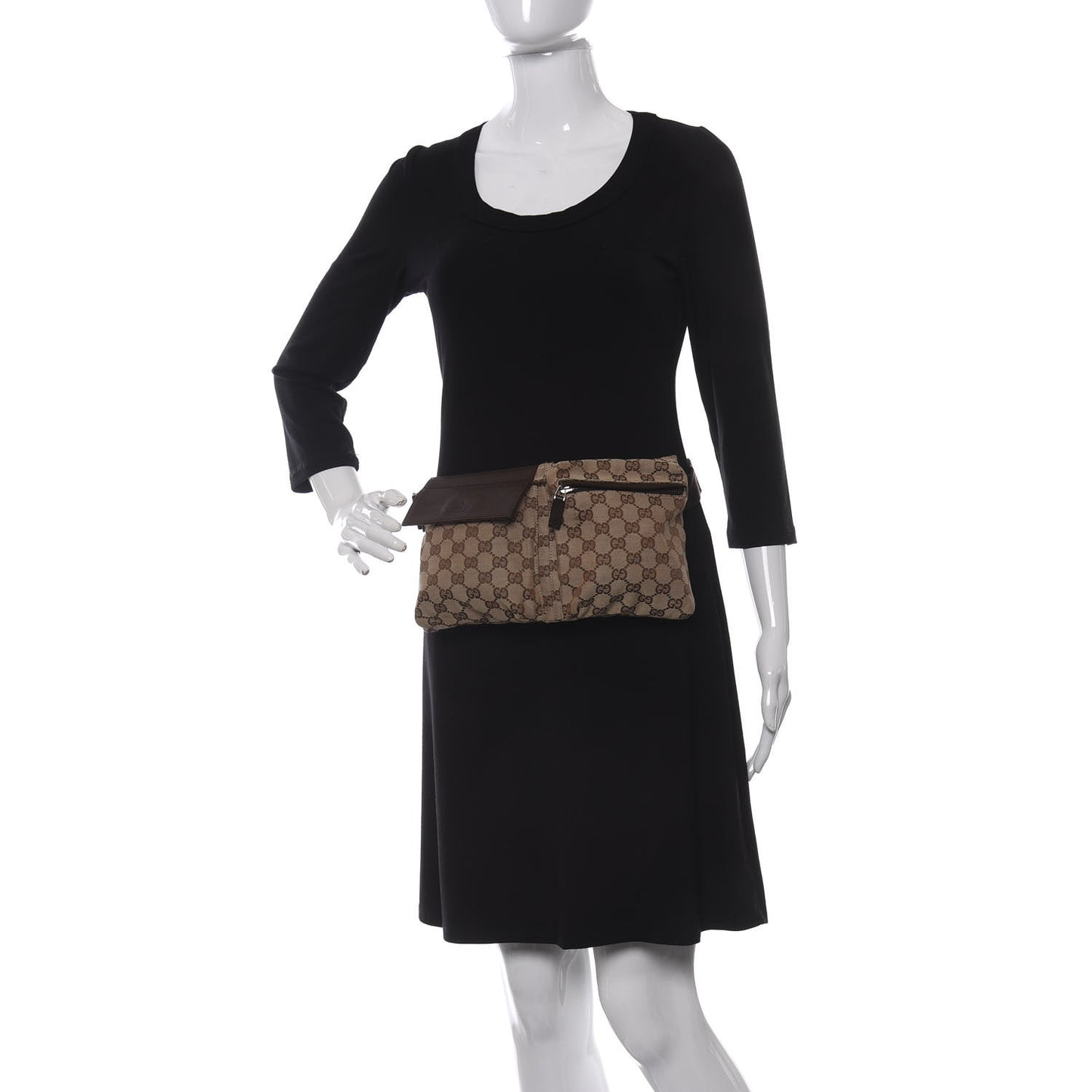 GG Monogram Double Pocket Belt Bag Dark Brown