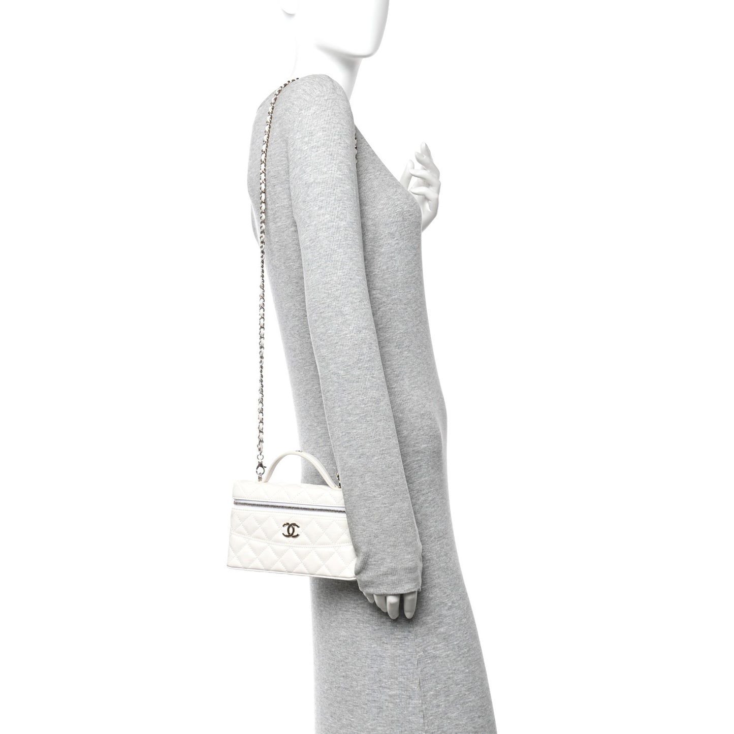 Caviar Quilted Trendy Handle Slim Vanity White