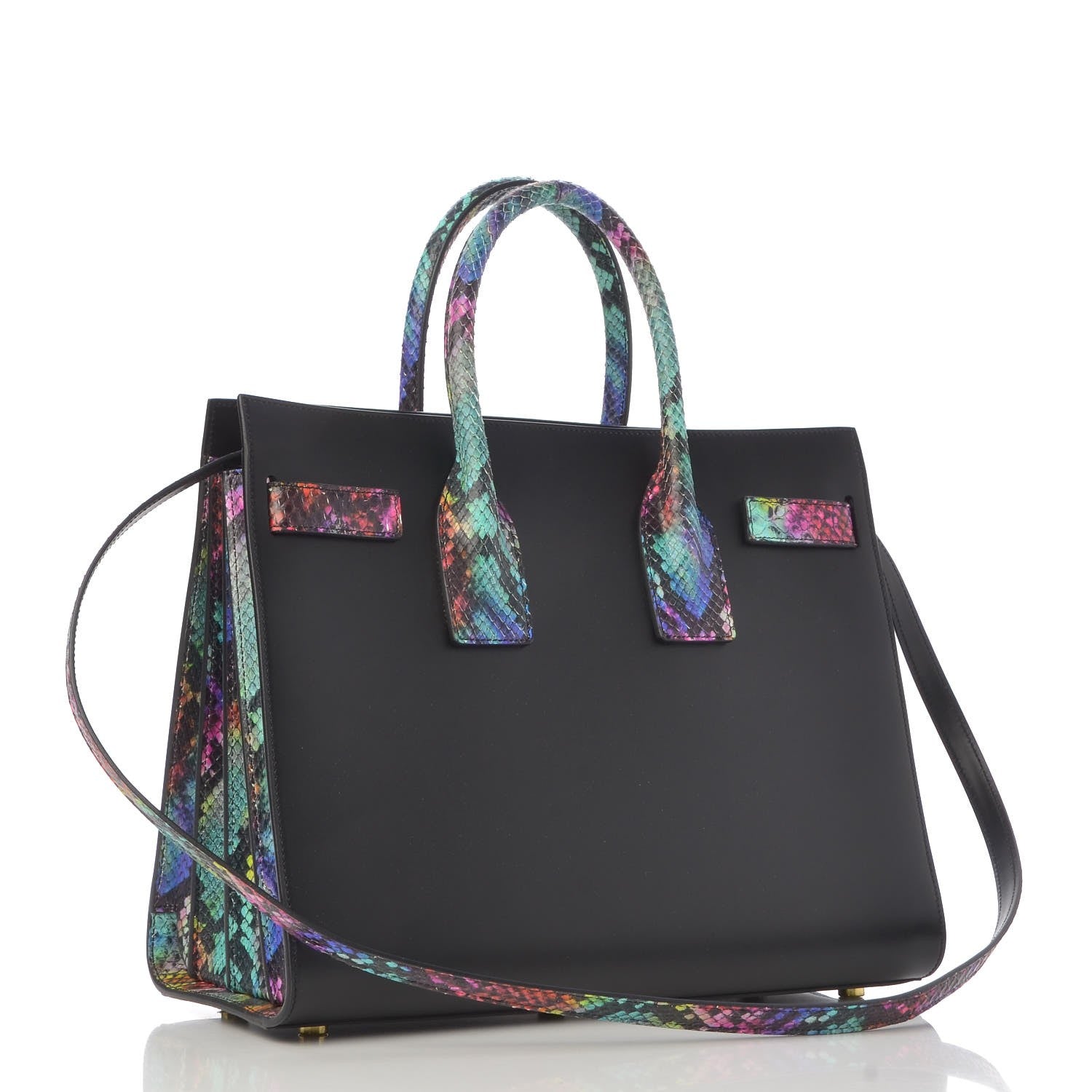 Saint Laurent Calfskin Embossed Python Small Sac De Jour Black Multicolor 4 of 13