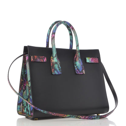 Saint Laurent Calfskin Embossed Python Small Sac De Jour Black Multicolor 4 of 13