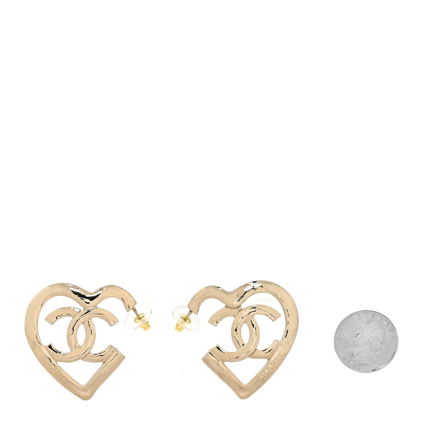 Metal CC Heart Coco In Love Hoop Earrings Gold
