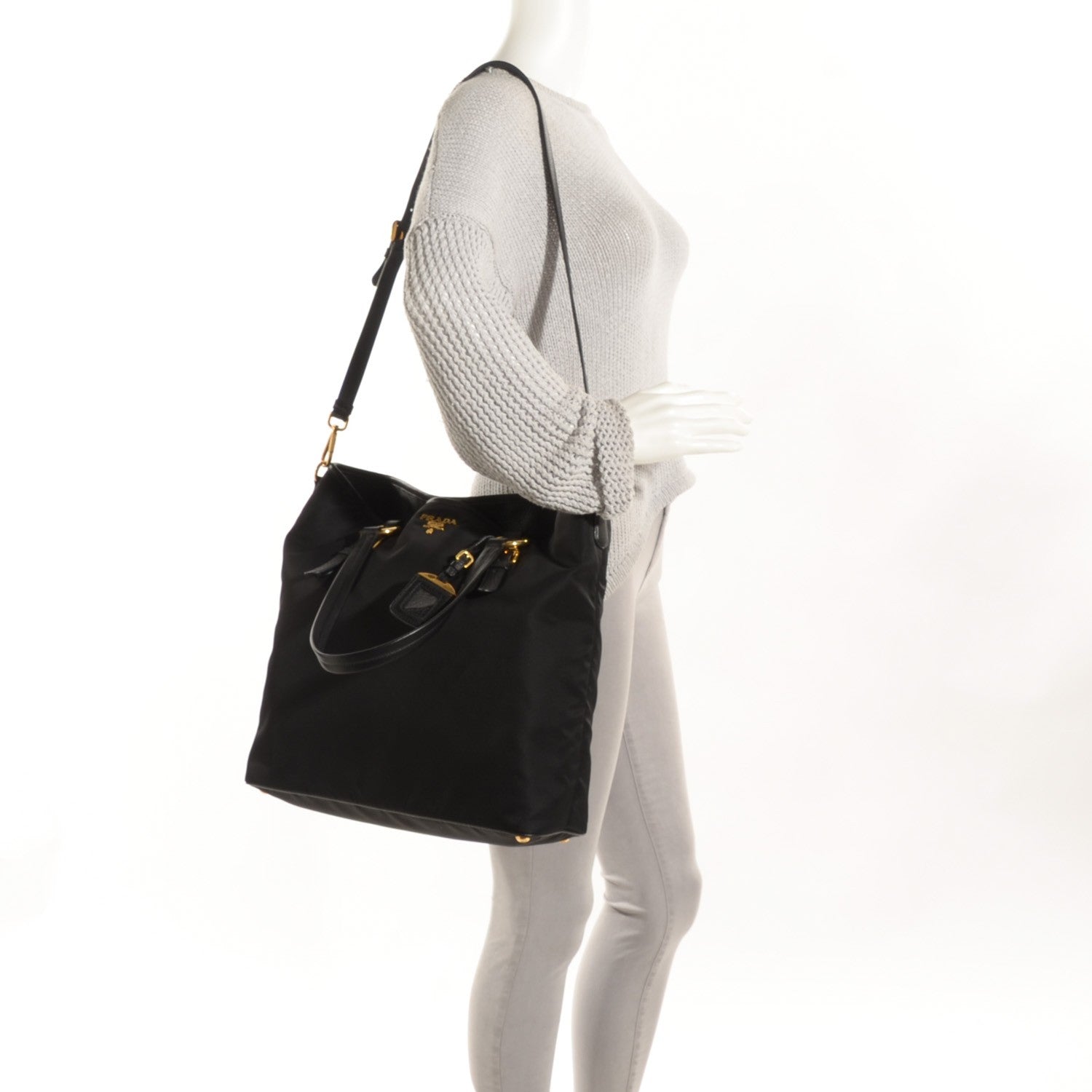 Prada Tessuto Nylon Vitello Daino Tote Nero Black 3 of 10