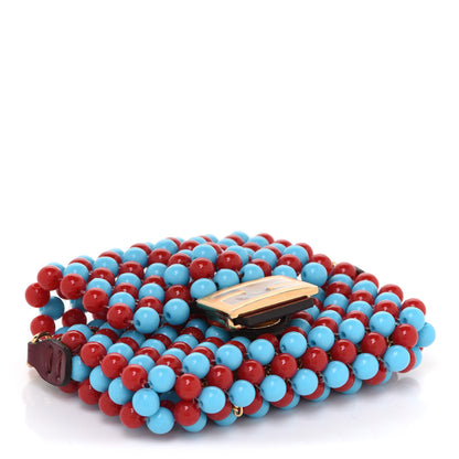 Fendi Glass Beaded Mini Pico Baguette Charm Red Blue 4 of 7