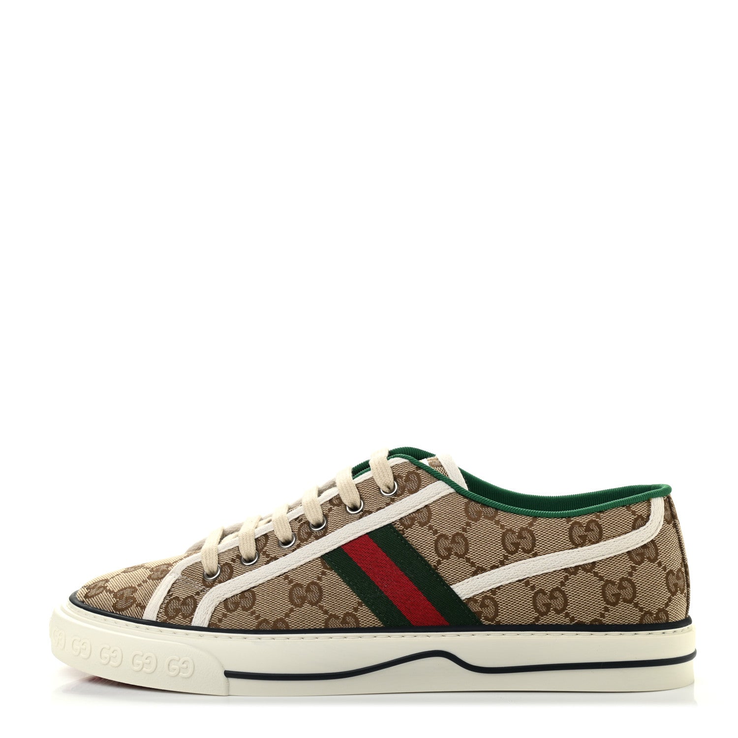 Gucci GG Monogram Web Mens 1977 Tennis Sneakers 9 Beige Ebony Mystic White 1 of 7
