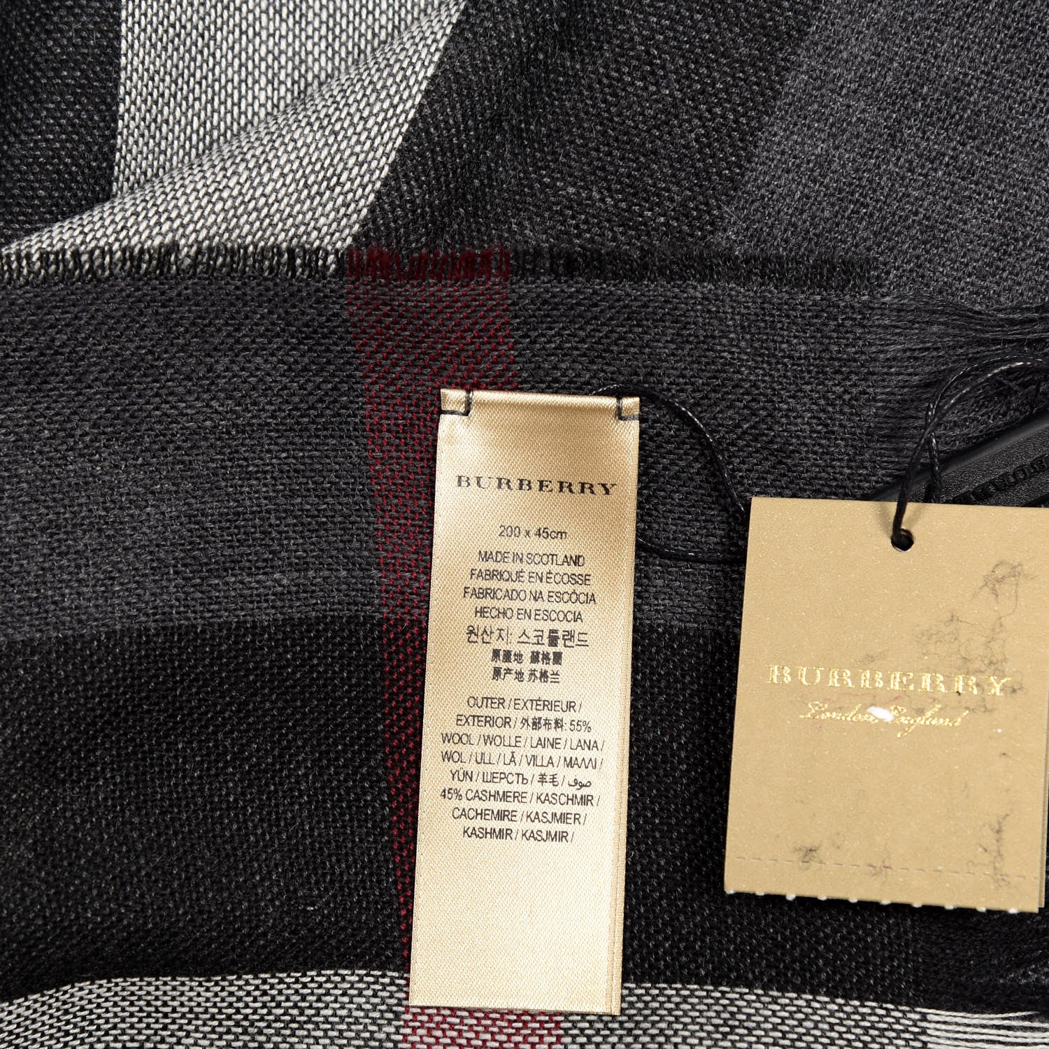 Burberry Wool Cashmere Giant Check Lightweight Scarf Charcoal 3 of 5