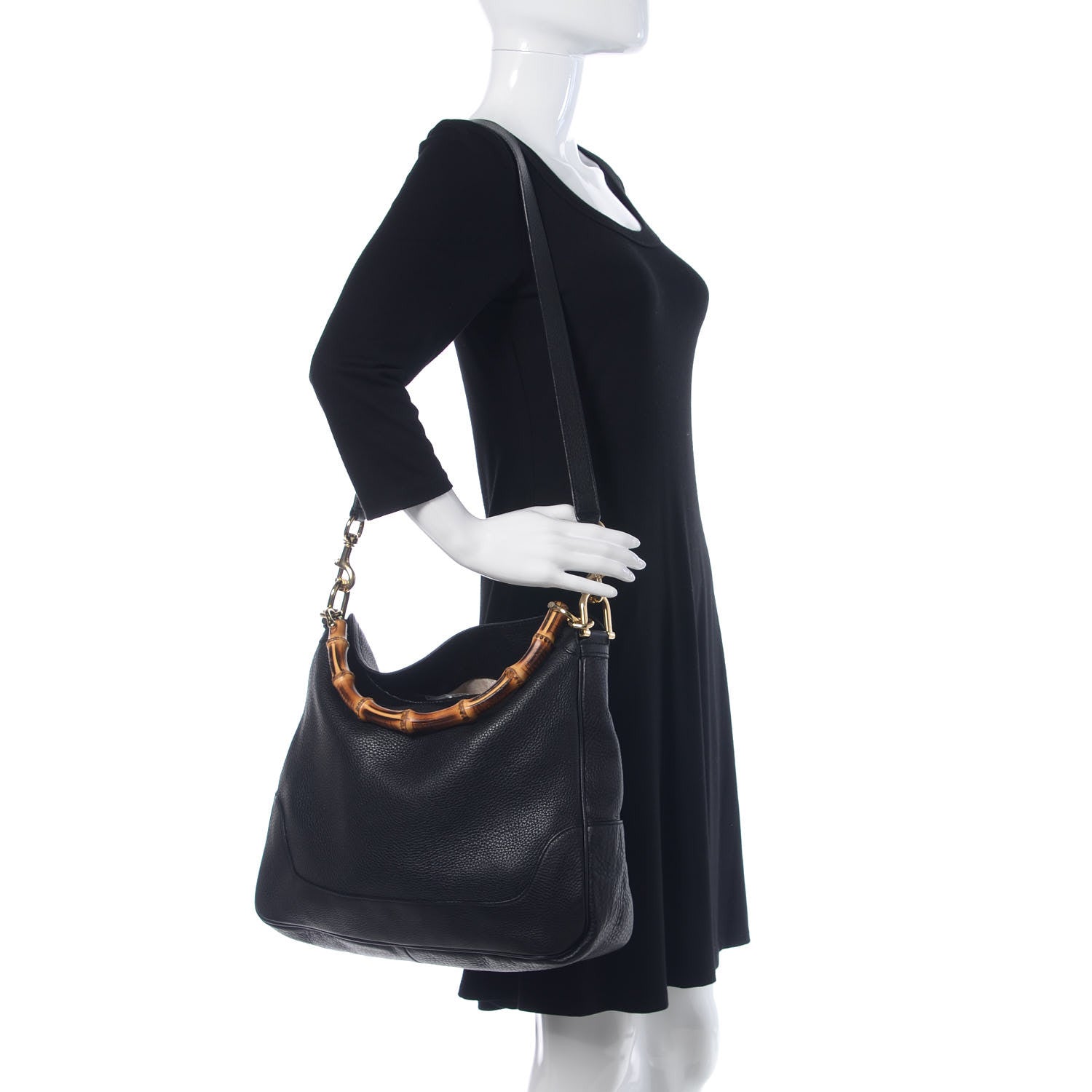 Gucci Pebbled Calfskin Medium Diana Bamboo Shoulder Bag Black 2 of 10