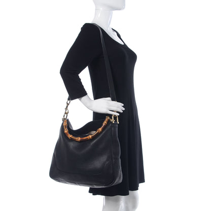 Gucci Pebbled Calfskin Medium Diana Bamboo Shoulder Bag Black 2 of 10