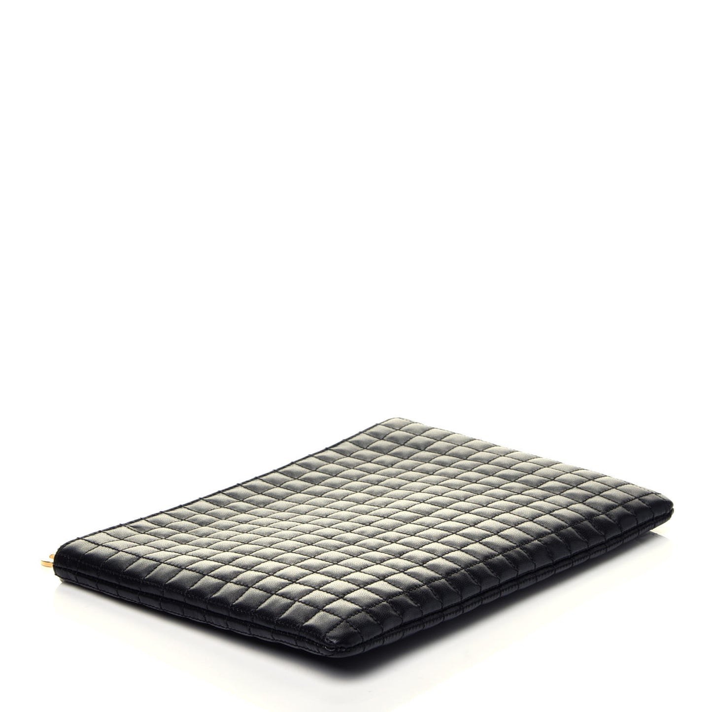 Calfskin Quilted C Charm Pouch Black