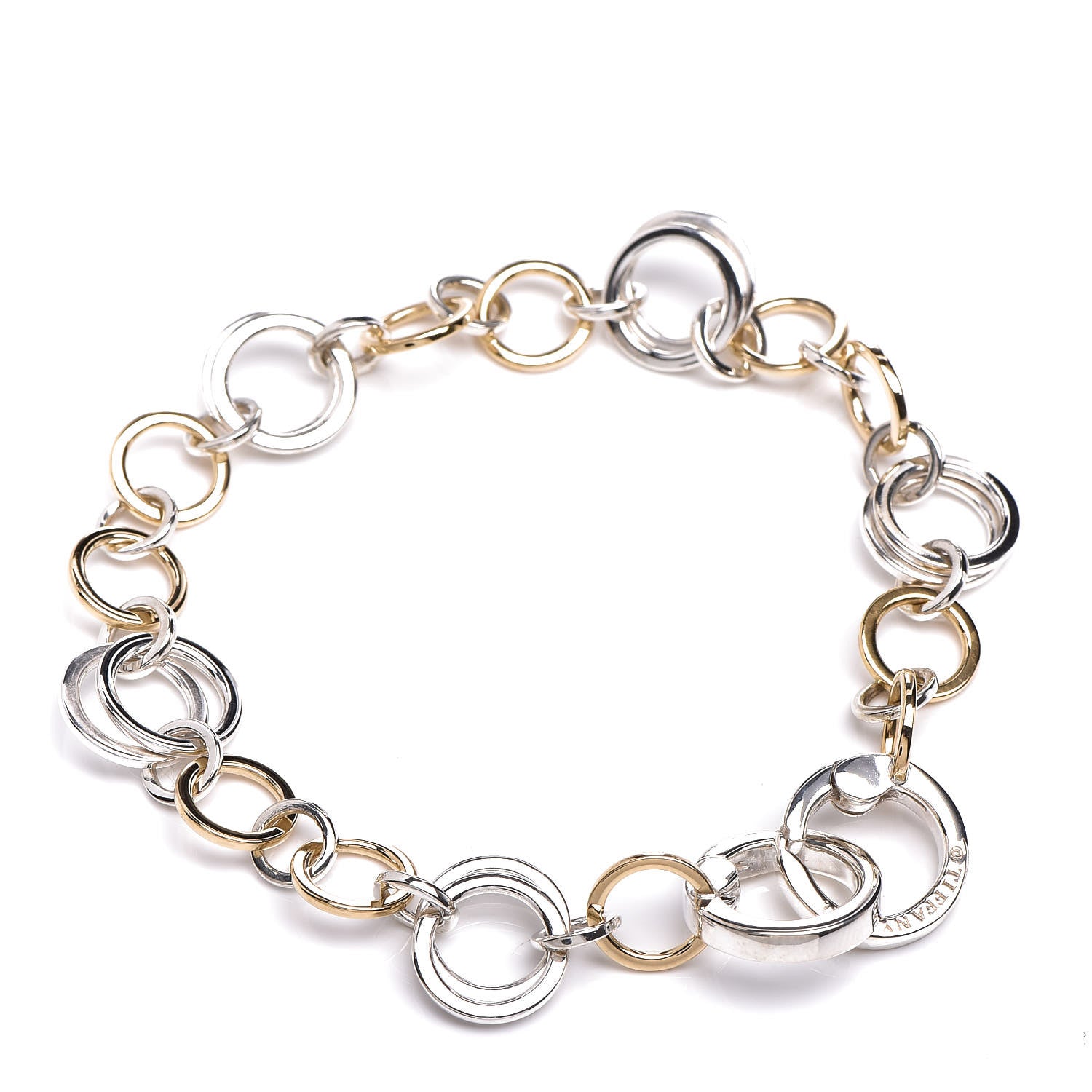Tiffany 18K Yellow Gold Sterling Silver Circle Link Bracelet 3 of 5