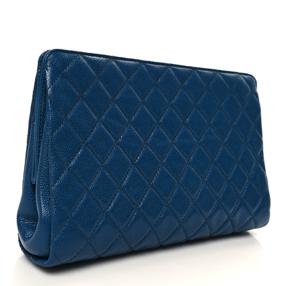 Chanel Caviar Quilted CC Large Clutch Peacock Blue 4 of 11