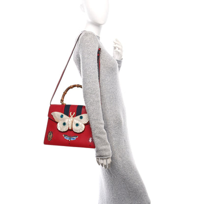 Gucci Calfskin Bamboo Web Medium Falena Moth Top Handle Bag Hibiscus Red 2 of 12