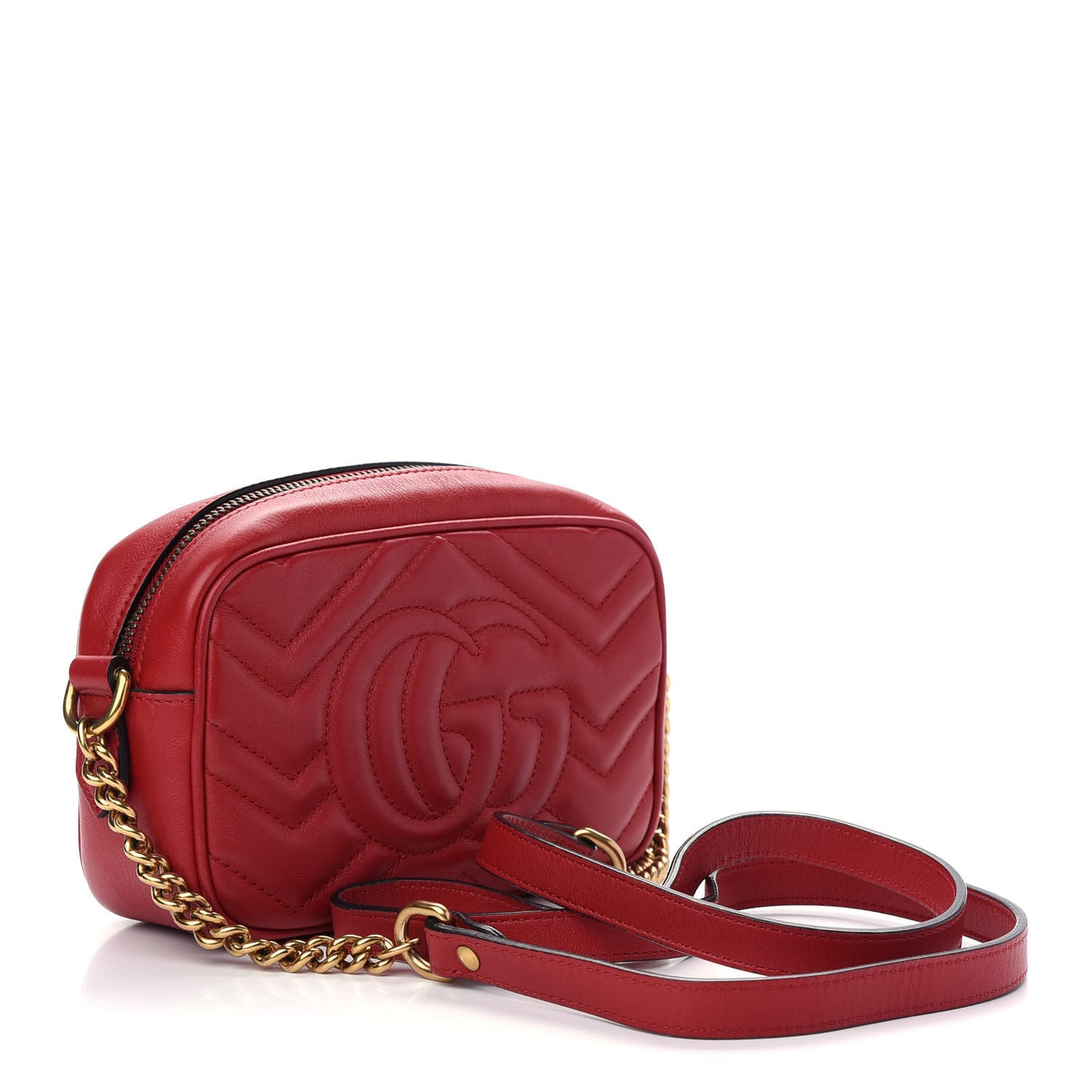 Calfskin Matelasse Mini GG Marmont Chain Shoulder Bag Hibiscus Red