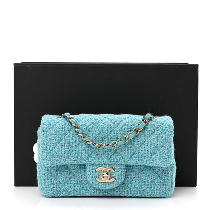 Chanel Wool Tweed Quilted Mini Rectangular Flap Turquoise Light Blue 11 of 11