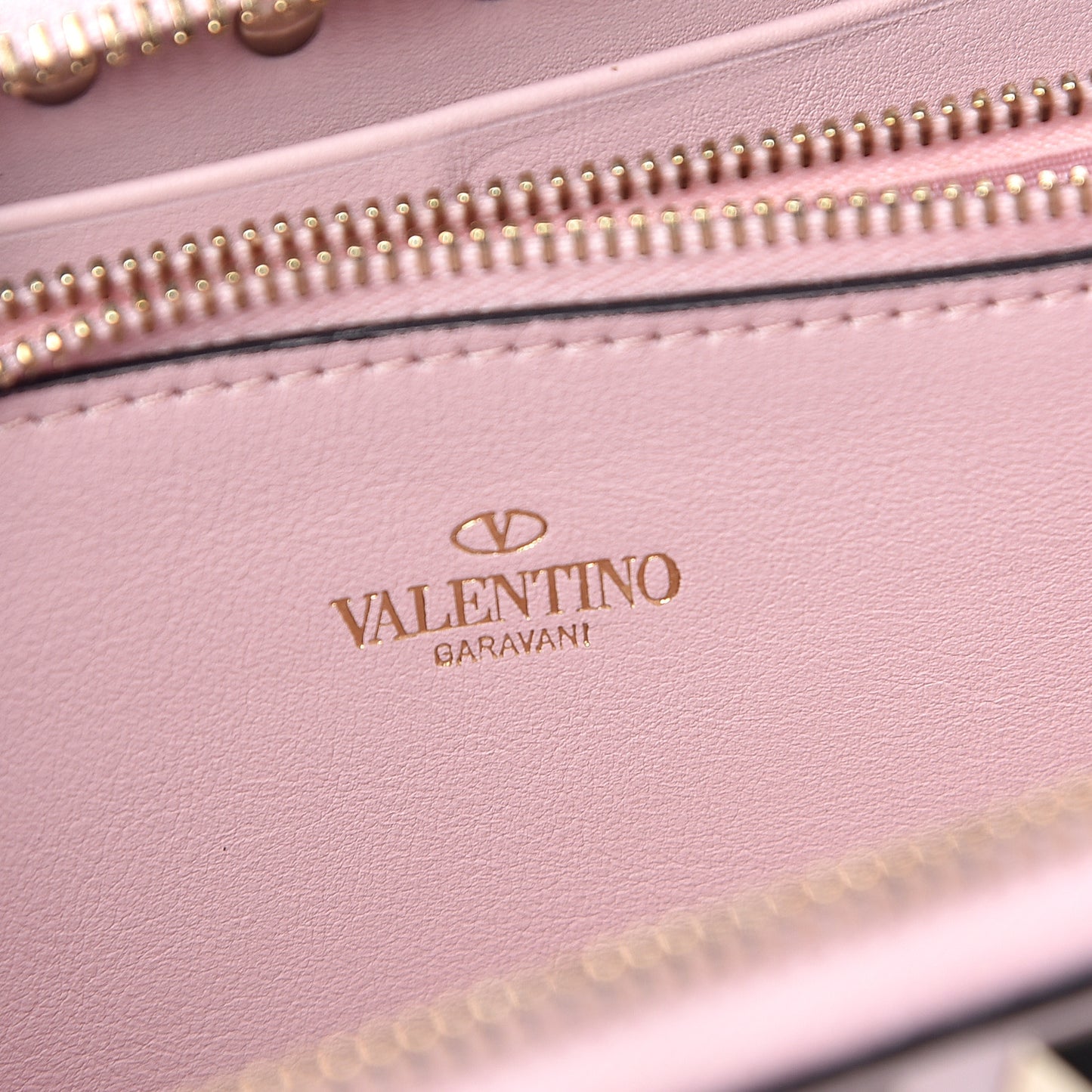 Calfskin Rockstud Zip Around Wallet Water Rose