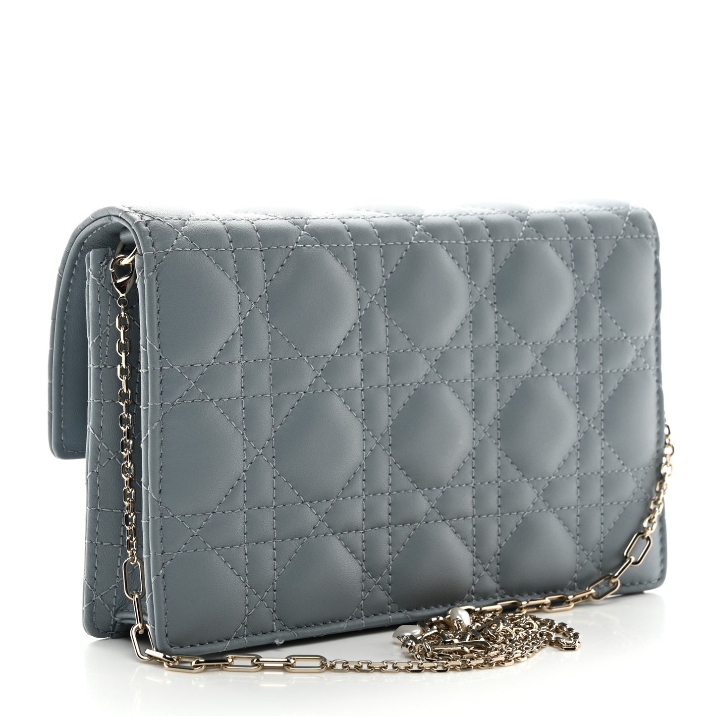Lambskin Cannage Lady Dior Chain Pouch Cloud Blue