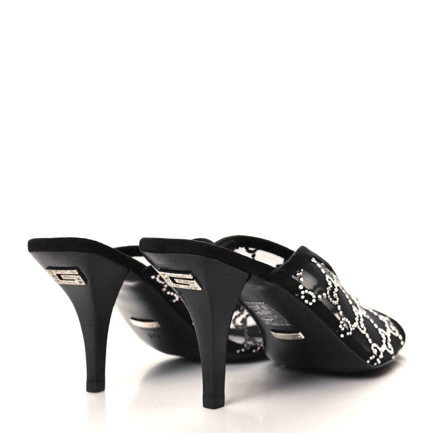 Tela Retino Kid Scamosciato Crystal GG Monogram Square G 95mm Slide Sandals 37.5 Black