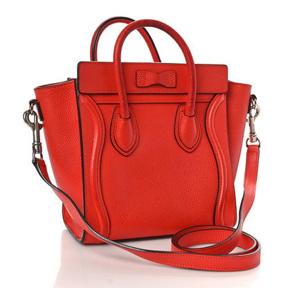 Celine Drummed Calfskin Nano Luggage Coquelicot 3 of 13