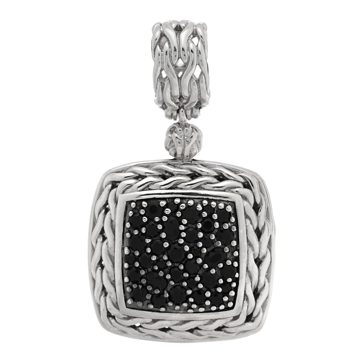 Sterling Silver Black Sapphire Black Spinel Classic Chain Square Pendant