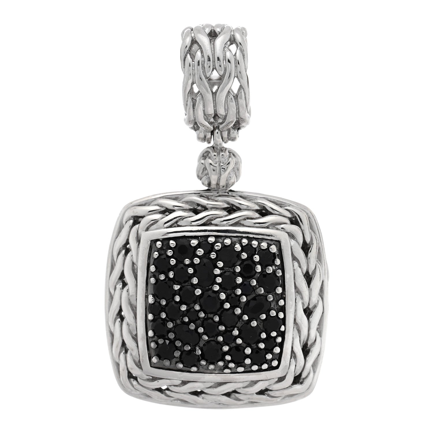 John Hardy Sterling Silver Black Sapphire Black Spinel Classic Chain Square Pendant 1 of 3