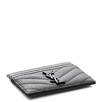 Saint Laurent Grain De Poudre Matelasse Chevron Monogram Credit Card Case Black 4 of 7